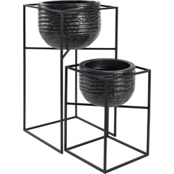 PTMD Lesley Black brush alu pot on black iron stand SV2