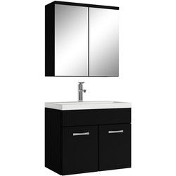 Badplaats Badkamermeubel Set Montreal 01 60 cm - Zwart Mat - Badmeubel met spiegelkast