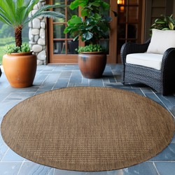 Tapijtenloods Solid Binnen en Buiten - Rond Vloerkleed - Indoor & Outdoor - Laagpolig Effen - Bruin Beige- 200 CM ROND