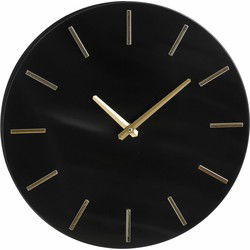 Mica Decorations Wandklok/muur klok - zwart/goud - D35,5 cm - Wandklokken