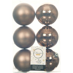 12x stuks kunststof kerstballen walnoot bruin 8 cm glans/mat - Kerstbal