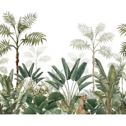 ESTAhome fotobehang jungle-motief wit en vergrijsd olijfgroen - 300 x 279 cm - 158951