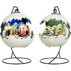 Luville Kerstdorp Bal opknoping - 20x20x23.5 cm - Polyresin - Wit - Set van 2