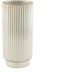 PTMD Eviera Pearl shiny glazed ceramic pot ribbed round