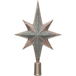 Decoris piek - ster vorm - kunststof - lichtroze/zilver - 2,5 cm - kerstboompieken