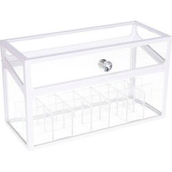 Make-up organizer/opberger 14-vaks met deksel 24 x 10 cm van glas - Make-up dozen