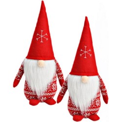 2x stuks pluche gnome/dwerg decoratie poppen/knuffels rood 16 x 20 x 40 cm - Kerstman pop