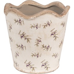 Clayre & Eef Bloempot Binnen  Ø 19x18 cm Beige Blauw Keramiek Olijven Plantenpot