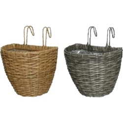 Set van 2x stuks balkonmanden/plantenmanden/plantenbakken grijs en bruin rotan 38 cm - Plantenbakken