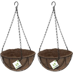 3x stuks metalen hanging baskets / plantenbakken zwart met ketting 25 cm - hangende bloemen - Plantenbakken