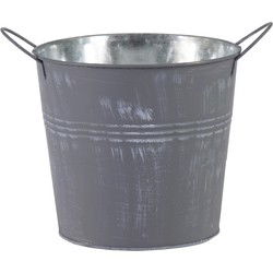 Mega Collections Emmer/plantenpot - zink - zilvergrijs - D18 x H16 cm - IJzeren emmer / teil
