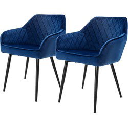 Eetkamerstoel set van 2 diamond quilting met rugleuning en armleuningen Donkerblauw Keukenstoel met microvezel fluwelen bekleding ML design