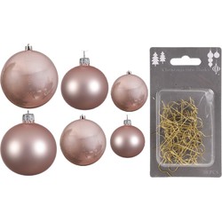 Groot pakket glazen kerstballen 50x lichtroze glans/mat 4-6-8 cm incl haakjes - Kerstbal