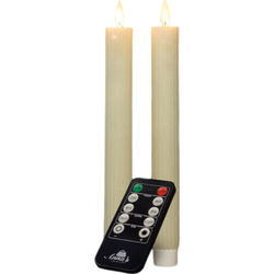 Dinerkaars ribbel wax led bewegende vlam op batterij met afstandsbediening 2 stuks h23 cm ivoor