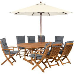 MAUI  - Tuinset voor 8 met parasol - Grafietgrijs - Acaciahout