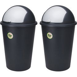 Prullenbak/afvalemmer - 2x - 50L - gerecyled kunststof - zwart - Prullenbakken