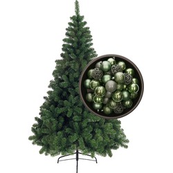 Bellatio Decorations kunst kerstboom 150 cm met kerstballen salie groen - Kunstkerstboom