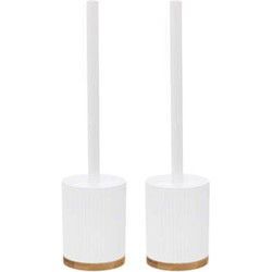 2x stuks WC-/toiletborstel met houder rond wit polyresin/steen 40 cm - Toiletborstels