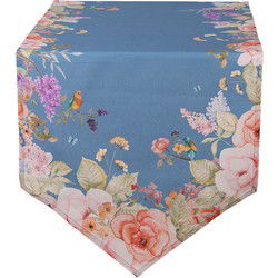 Clayre & Eef Tafelloper Blauw Katoen Bloemen