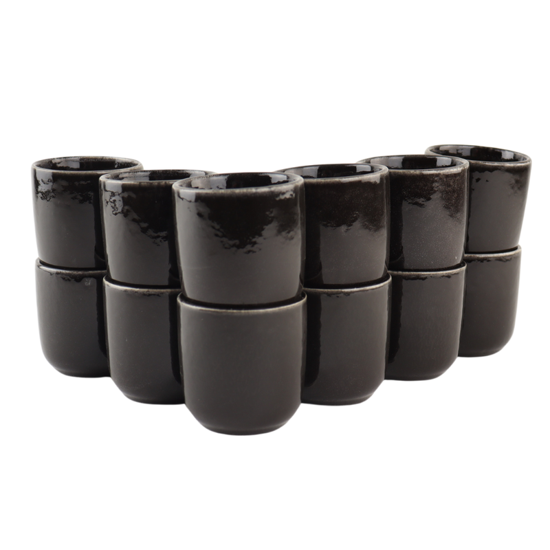 OTIX Espresso Kopjes - Set van 12 - 100 ml - Zonder Oor - Zwart - Aardewerk - 