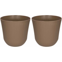 2x Taupe plantenbakken/bloembakken rond 25 cm - Plantenpotten