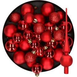 Kerstversiering kunststof kerstballen met piek rood 6-8-10 cm pakket van 49x stuks - Kerstbal