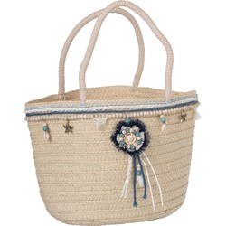 Strandtas | Katoen | Blauw - Naturel | 44x15x (h)45 Cm