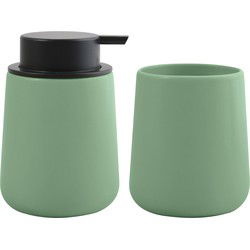 MSV Zeeppompje en drink/tandenborstel beker - badkamer set Malmo - keramiek - groen - Badkameraccessoireset