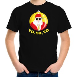 Bellatio Decorations kerst t-shirt voor kinderen - Kerstman - zwart - Yo Yo Yo XL (164-176) - kerst t-shirts kind