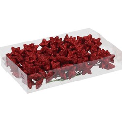 Voordeelverpakking rode glitter sterren instekers 4 cm - Kerststukjes
