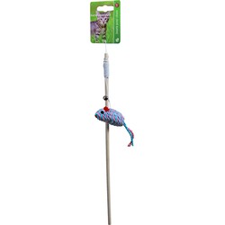 Katten-speelgoed hengel raffia muis bel roze