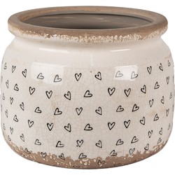 Clayre & Eef Bloempot  Ø 20x15 cm Beige Zwart Keramiek Hartjes Bloempot Binnen