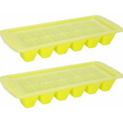 IJsblokjes/ijsklontjes bakje - 2x - lime groen - afsluitdeksel - kunststof - 28 x 11 cm - IJsblokjesvormen