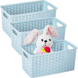 Plasticforte Opbergmand - 3x - Kastmand - rotan kunststof - ijsblauw - 5 Liter - 15 x 28 x 13 cm - Opbergmanden