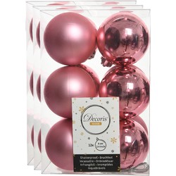 36x stuks kunststof kerstballen lippenstift roze 6 cm glans/mat - Kerstbal
