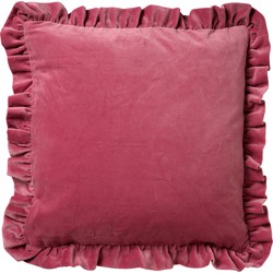 Dutch Decor YARA - Sierkussen 45x45 cm - 100% katoen - velvet - met ruches - Heather Rose - roze - Dutch Decor