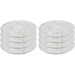 8x Witte fondue/gourmet/bbq borden 22,7 cm 6 vakken - Gourmetborden