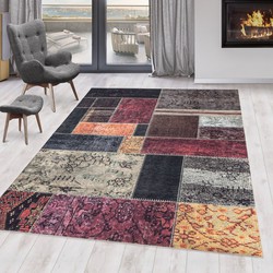 Fiesta Wasbaar Vloerkleed - Laagpolig - Patchwork Design - Multi - Woonkamer Tapijt - Canvas Rug- 160x230 CM