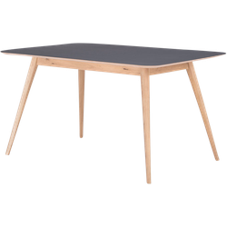 Stafa table houten eettafel whitewash - met linoleum tafelblad nero - 200 x 90 cm