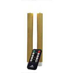 Anna's Collection LED dinerkaarsen - 2x - goud - ribbel - LED kaarsen