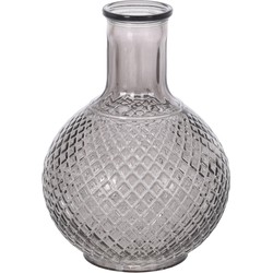 Flesvaas gestipt/geribbeld glas grijs 13 x 19 cm - Vazen