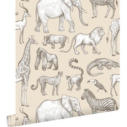 ESTAhome behang jungle dieren beige - 53 cm x 10,05 m - 139511