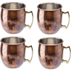 4x Koperen Moscow Mule drinkbeker antiek met handvat 450 ml - Cocktailglazen