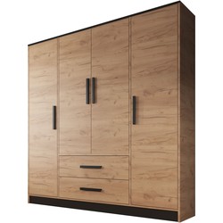 Meubella Kledingkast Madera 3 - Eiken - Zwart - 201 cm