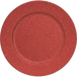Othmar Decorations Kaarsenbord - rood glitters - D33 cm - kunststof - Kaarsenplateaus