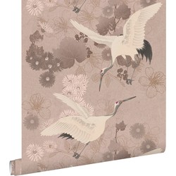 ESTAhome behang kraanvogels grijs roze - 50 x 900 cm - 139582