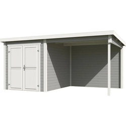 Blokhut met overkapping Finn 450x250 Platinum Grey-Wit