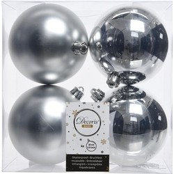 Decoris Kerstballen - 4x st - zilver - D10 cm - kunststof - Kerstbal