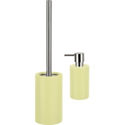 Spirella Badkamer accessoires set - WC-borstel/zeeppompje - porselein - geel - Badkameraccessoireset