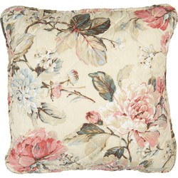 Clayre & Eef Kussenhoes  40x40 cm Beige Roze Polyester Katoen Vierkant Bloemen Sierkussenhoes